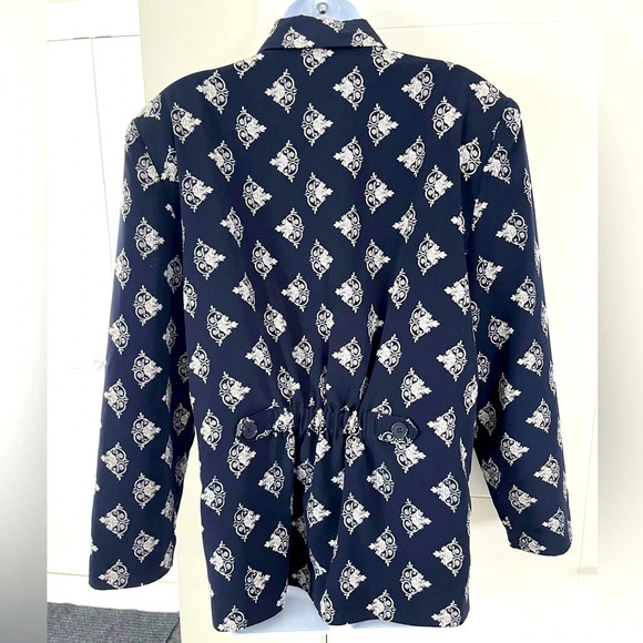 Vintage 80’s EATON COLLECTABLES/ Blazer/ Damask print/ White & blue/ Size US 14 - Picture 5 of 12